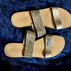 Bahia Made In Italy Slide Leather Sandal Rhinestone 8.5 Women. Great condition!